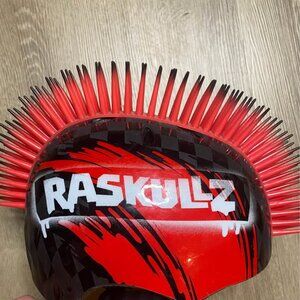 Raskulls Kids 5+ Skull Helmet – Black & Red Spiked Mohawk, Durable & Safe